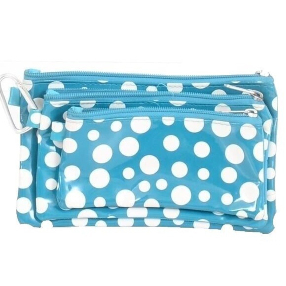 3 Pack! Polka Dot Patent Leather Make Up Cosmetic Travel Accessory Cases